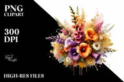Vibrant Gold Foil Bouquet | Sublimation Clipart Product Image 1