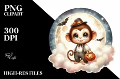 Retro Baby Monkey in Halloween Costume, Transparent PNG Product Image 1