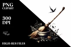 Vintage Halloween Broomstick, Transparent PNG Product Image 1