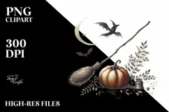 Vintage Haloween Image with Broomstick PNG Product Image 1