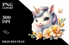 Cute Baby Unicorn Zinnia Frame Hyacinth | Sublimation | Product Image 1