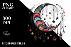 Colorful Retro Half Moon with Sunflowers Clipart PNG Product Image 1