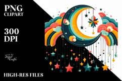 Colorful Whimsical Half Moon Clipart PNG Product Image 3
