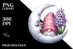 Cute Gnome with Hyacinth Moon PNG Product Image 2