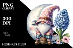 Cute Gnome with Hyacinth Moon PNG Product Image 2