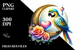 Adorned Parrot Sitting on Moon PNG Product Image 2