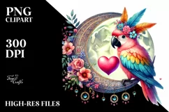 Adorned Parrot Sitting on Moon PNG Product Image 2