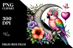 Adorned Parrot on Moon with Heart PNG Product Image 2