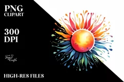 Colorful Watercolor Sun Sticker Clipart Product Image 3