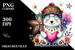 Colorful Polar Bear Sitting on Star PNG Product Image 2