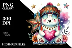 Colorful Polar Bear Sitting on Star PNG Product Image 2