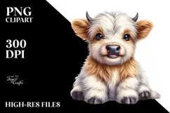 Cute Smiling Baby Highland Cow | Clipart Product Image 2