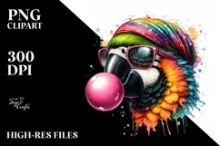 Quirky Colorful Parrot Blowing Chewing Gum | Clipart Product Image 1