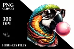 Quirky Colorful Parrot Blowing Chewing Gum | Clipart Product Image 1