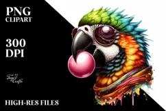 Quirky Colorful Parrot Blowing Chewing Gum | Clipart Product Image 3