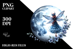 Gothic Fairy on the Moon, Watercolor PNG Product Image 2