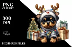 Watercolor Rottweiler with Reindeer Horns between Gift Boxes Product Image 3