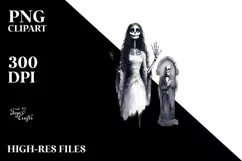 Vintage Haloween Scene with Corpse Bride PNG Product Image 3
