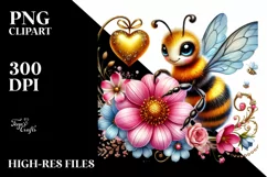 Colorful Bee Sitting on Flower PNG Product Image 2