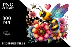 Colorful Bee Sitting on Flower PNG Product Image 2