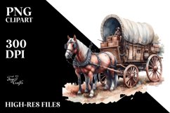 Watercolor Vintage Horse Wagon PNG Product Image 1