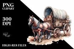 Watercolor Vintage Horse Wagon PNG Product Image 1