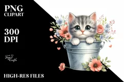 Cute Baby Cat with Flowers, PNG Product Image 1