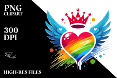 Colorful Heart Wings Crown PNG Product Image 2