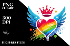 Colorful Heart Wings Crown PNG Product Image 2