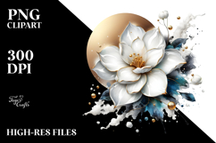Abstract -Like Gardenia with Golden Insertions PNG Product Image 2