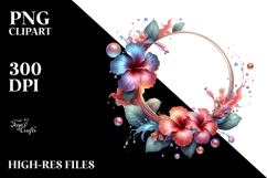 Shiny Hibiscus Frame, Watercolor PNG Product Image 2