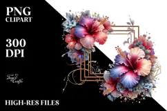 Shiny Hibiscus Frame, Watercolor PNG Product Image 2