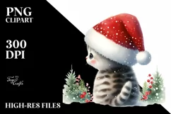 Christmas Cat Wearing Santa Hat PNG Product Image 3