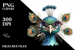 Funny Cute Peacock Sunglasses on Forehead Watercolor Product Image 3