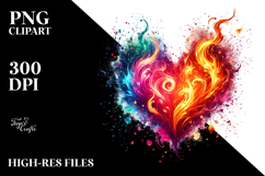Colorful Watercolor Fire Heart,High-Resolution Product Image 2