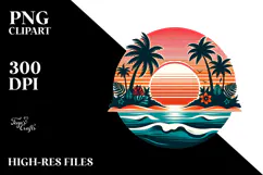 Retro Tropical Island Sunset PNG Product Image 2