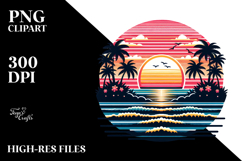 Retro Tropical Island Sunset PNG Product Image 2