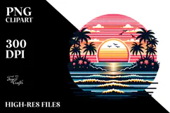 Retro Tropical Island Sunset PNG Product Image 2