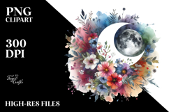 Abstract Moon with Floral | Clipart Product Image 2