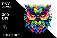Abstract Owl with Plant Leaves, PNG Product Image 1