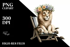 Watercolor Young Lion With Flower Wreath Product Image 1