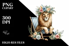 Watercolor Young Lion With Flower Wreath Product Image 3