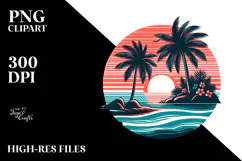 Retro Tropical Island Sunset,Transparent PNG Product Image 2