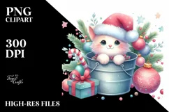 Pastel Cute Cat with Santa Hat PNG Product Image 2