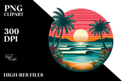 Retro Tropical Beach Sunset,Vector Style Product Image 2