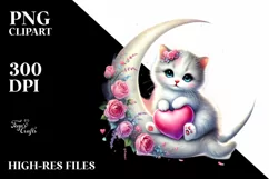 Pastel Kitten Sitting on Moon PNG Product Image 2