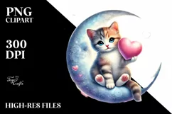 Pastel Kitten Sitting on Moon PNG Product Image 2