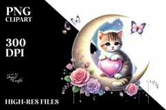 Pastel Kitten Sitting on Moon PNG Product Image 2