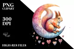 Whimsical Squirrel on Moon, High-Res PNG Product Image 2