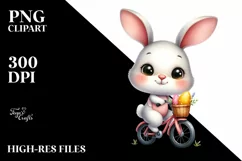 Easter Bunny Egg Flower Riding a Bike , Clipart Product Image 1